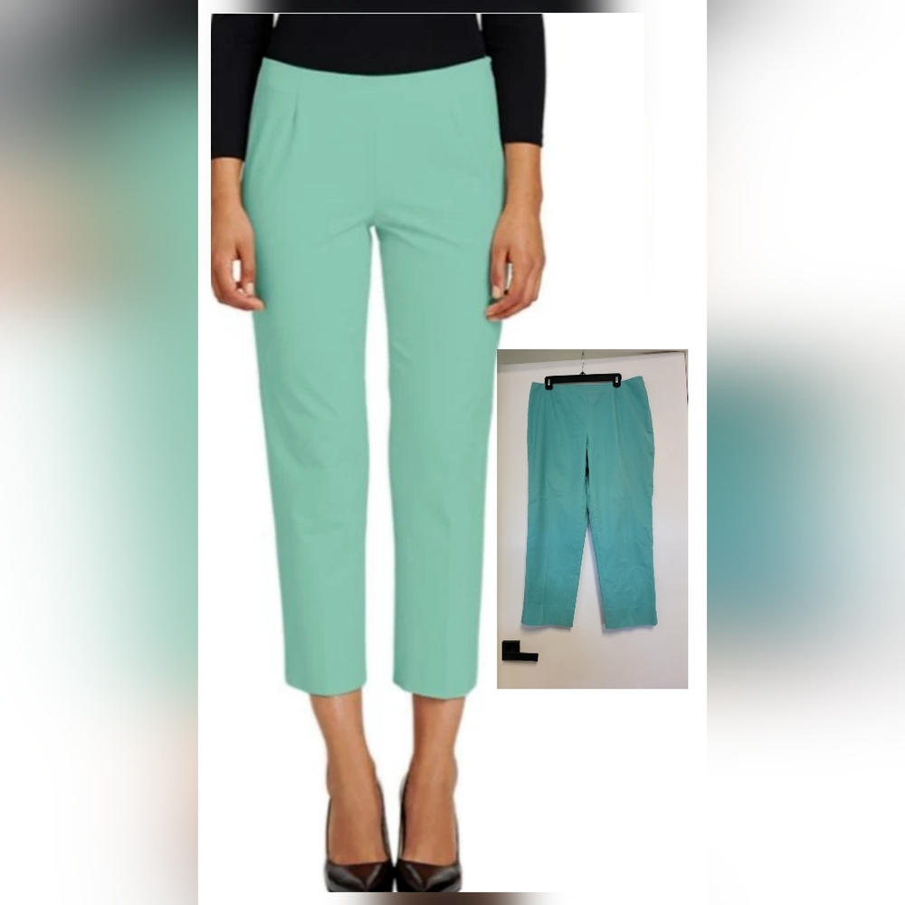 Lafayette 148 New York Light Blue Cropped Bleecker Cotton Summer Pants 12 AS IS